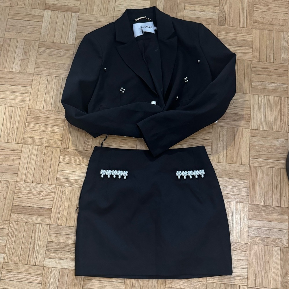 Black and White Mini Pencil Skirt Set for Cocktail
